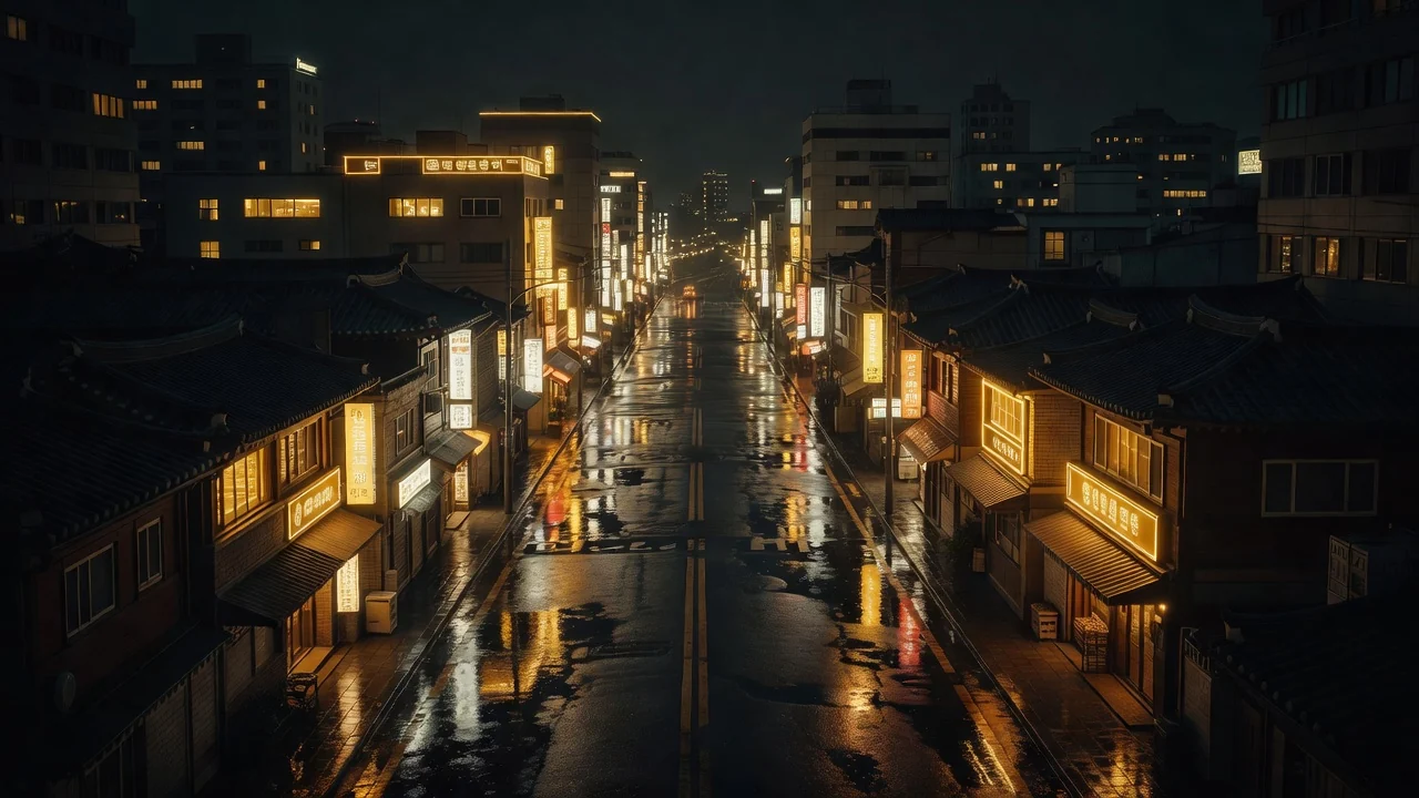 밤의 도시 거리 전경